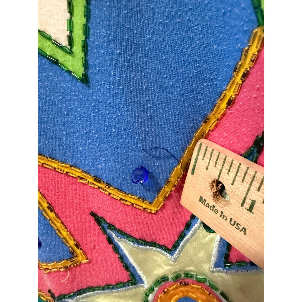 Vintage 90s Chelsea Way Naomi Bee Top S Beaded Starburst Pop Art Hong Kong - Picture 3 of 8